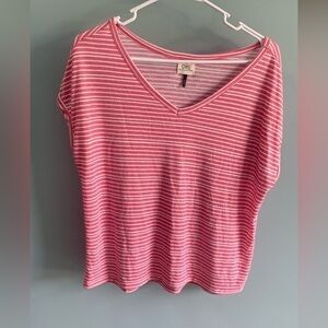 C&S Pink/white stripped V-neck t-shirt size small